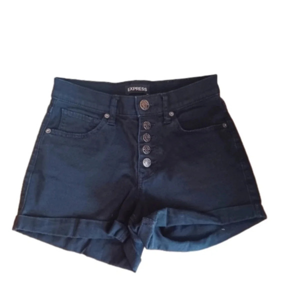 Express Jean shorts button fly black  size 0 - Picture 1 of 4